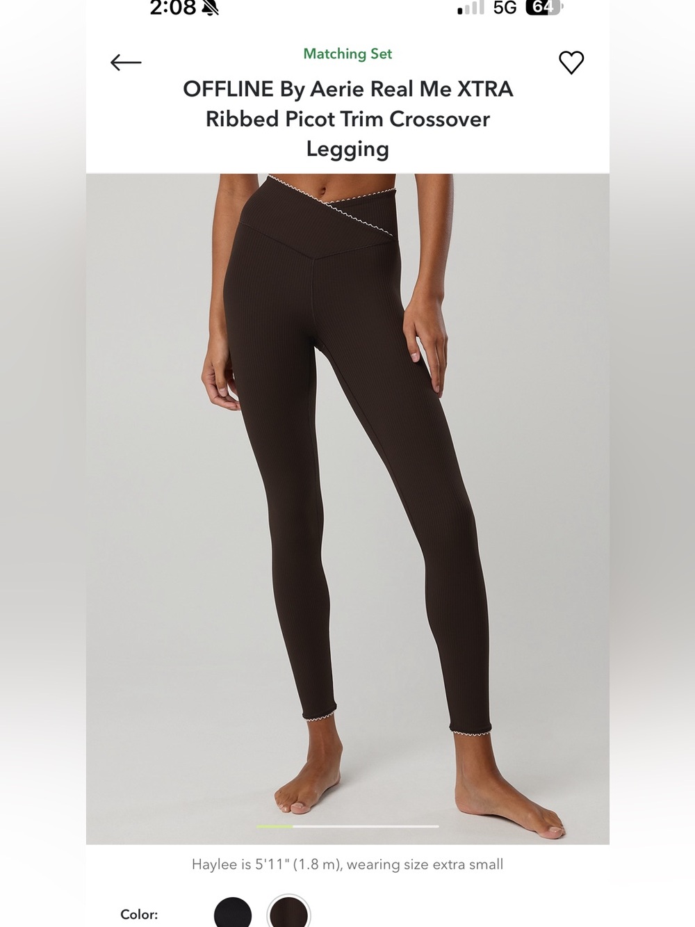 Aerie Ribbed crossover Leggings in Dark Brown- lace trim small new
